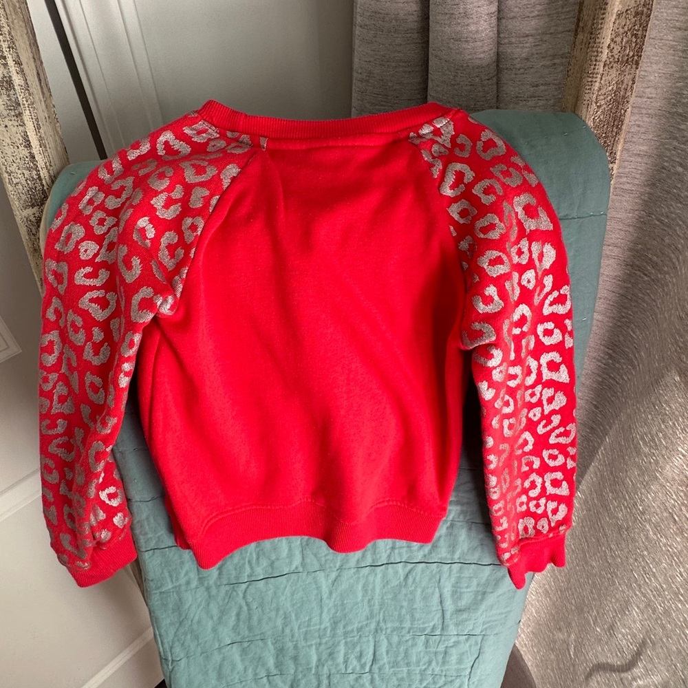Kids Red Sweatshirt with Leopard Print Sleeves
